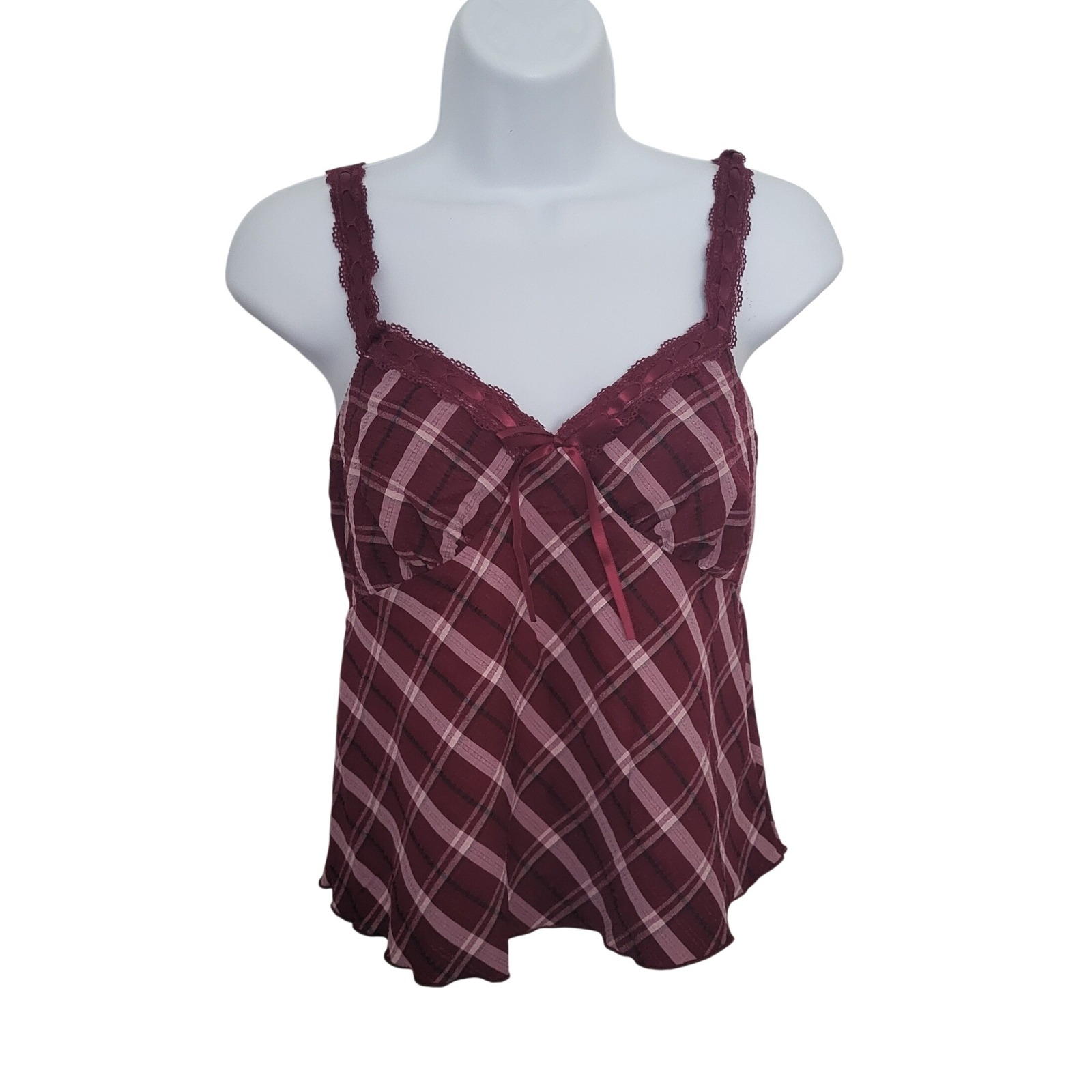 Y2k No Boundaries Babydoll Corset Top Womens 8 10 M Plaid Burgundy Croquette